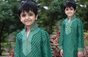 1079 - Turquoise Brocade Readymade Kurta Pajama 