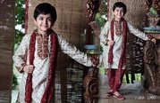 1080 - Cream Jacquard Readymade Kurta Pajama 