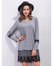 Casual Women Long Sleeve Lace Stitching Mini Dress @ Rs. 1710