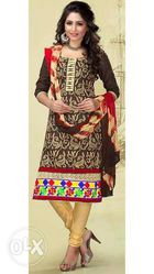 Fancy brown cotton dress material