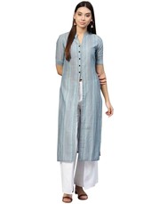 New Women Blue Stripes Straight Handloom Kurta Online