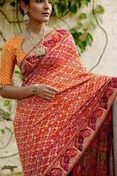 Buy Gajji Silk Cotton Bandhani Print Sarees,  Dupatta & Dress Material 